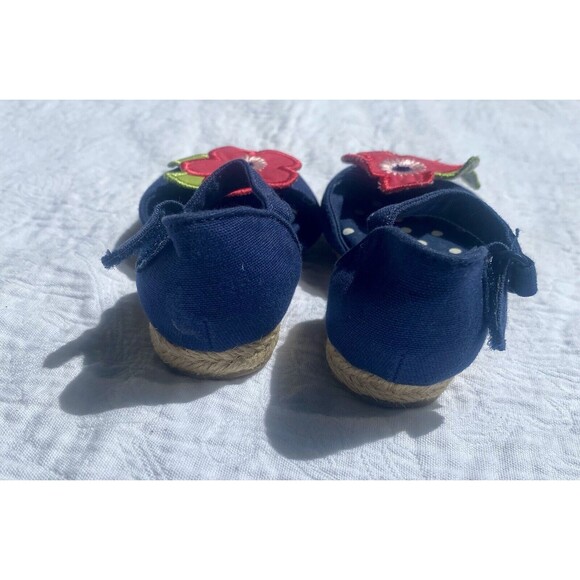 Gymboree Baby Girl Sz 5T Peep Toe Sandals Red Blooming Flower Blue Nautical - Picture 3 of 9